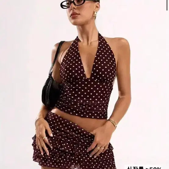 [BUNJANG] Shein Polka Dot Halterneck Crop Top Swimsuit Set / 쉬인 도트 홀터넥 크롭 탑 세트 수영복