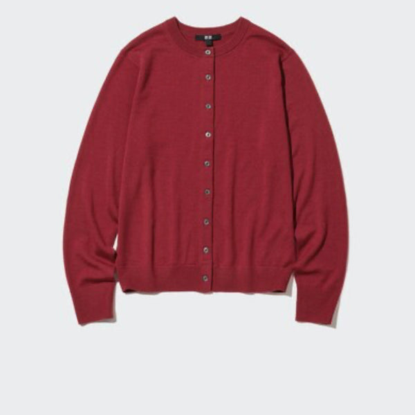 [BUNJANG] Uniqlo Women's Extra Fine Merino Crew Neck Cardigan - Red, Size M / 유니클로 여성 엑스트라화인메리노 크루넥가디건 M 레드 (두번째 사진은 착장 참고용)