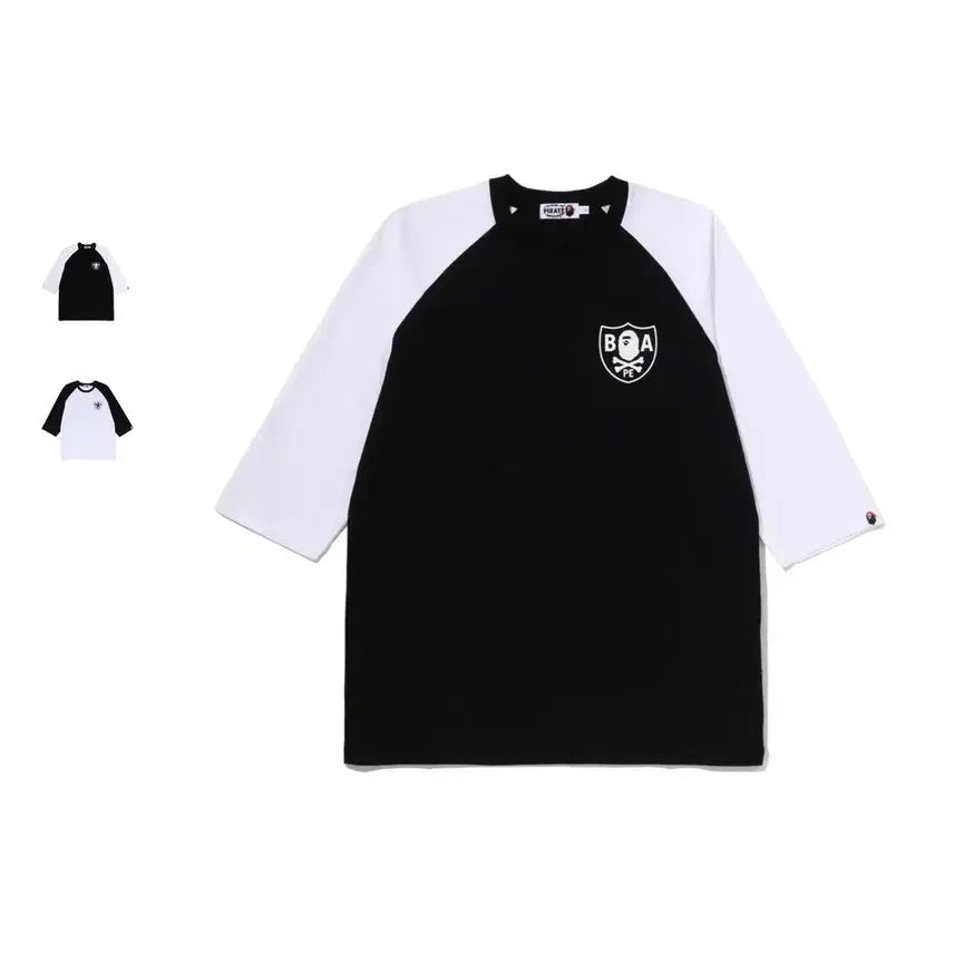 [BUNJANG] BAPE Crossbone Emblem Raglan 3/4 Sleeve T-Shirt / 베이프 크로스본 엠블럼 래글런 7부소매 티셔츠
