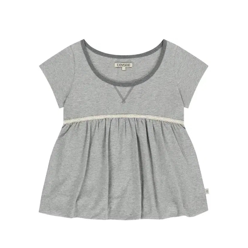 [BUNJANG] Koiseio Lace Balloon T-Shirt - Melange Grey / 코이세이오 레이스 벌룬 티셔츠 멜란지 그레이
