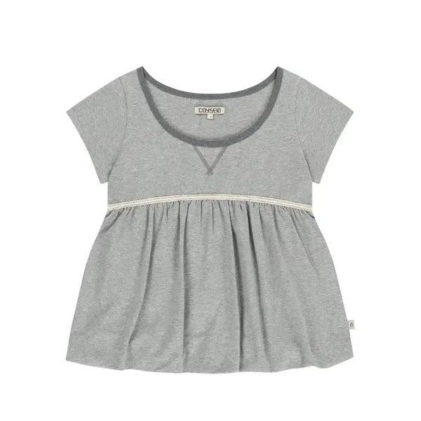 [BUNJANG] Koiseio Lace Balloon T-Shirt - Melange Grey / 코이세이오 레이스 벌룬 티셔츠 멜란지 그레이