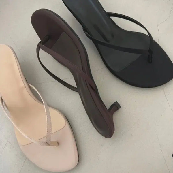 [BUNJANG] Satin Wedge Heeled Sandals Black / 새틴쪼리힐