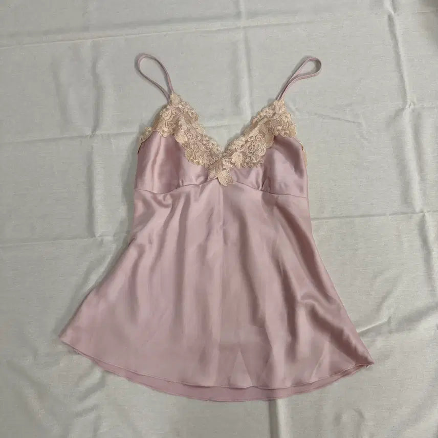 [BUNJANG] Strawberry Milk Pink Silk Lace Mori Girl Camisole / 딸기우유 핑크 실크 레이스 모리걸 슬리브리스 나시