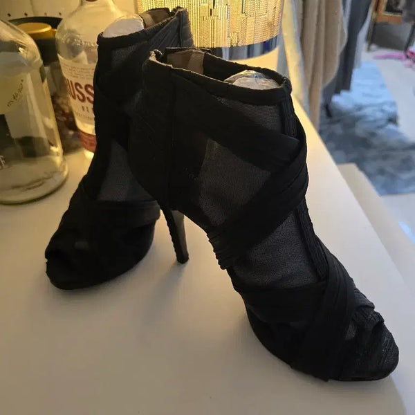 [BUNJANG] Toopen Black Mesh Strap Heel (235-240) / 토오픈 가보시 스트랩 힐 235~240