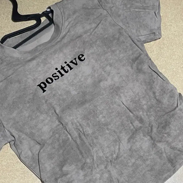 [BUNJANG] Washed Brown "Positive" Short-Sleeve T-Shirt / 워싱 브라운 "positive" 반팔 티셔츠