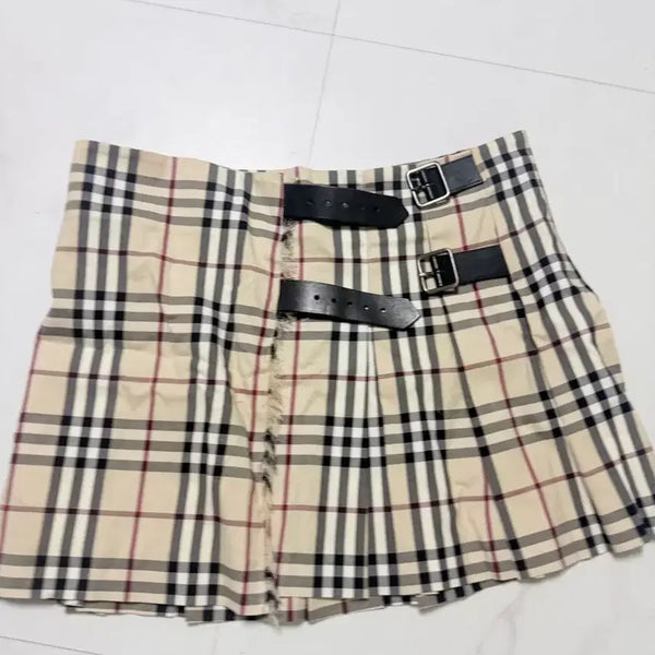 [BUNJANG] Burberry Check Cotton Skirt with Double Belt & Velcro - UK 8 / 정품 새상품급 버버리 체크 스커트 2단 벨트 벨크로 uk8 여름 코튼