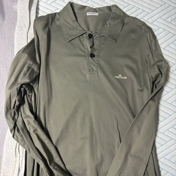 [BUNJANG] Stone Island Long Sleeve Logo Button T-Shirt Khaki / 스톤아일랜드 긴팔 카키