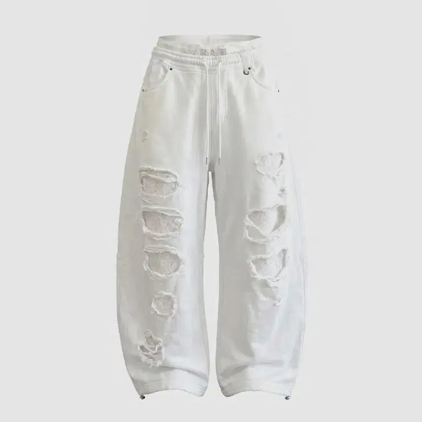 [BUNJANG] Badblood Lace Layered Distressed Jogger - White XS / 새상품 배드블러드 레이스 레이어드 디스트레스드 조거 - 화이트 XS