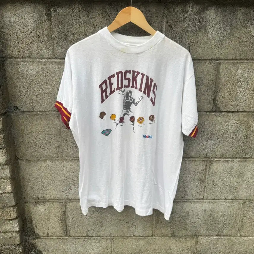 [BUNJANG] Vintage 70s NFL Washington Redskins Commemorative Ringer T-Shirt (L) / Nfl 레드스킨스 빈티지 70s 기념 프린팅 링거티 반팔 티셔츠 L