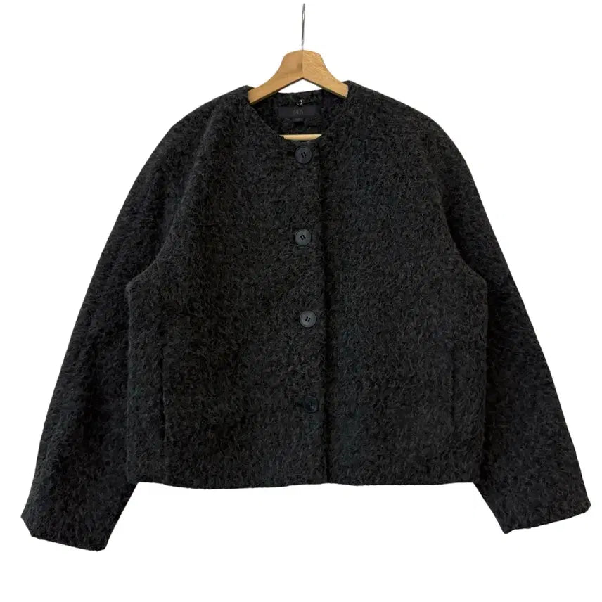 [BUNJANG] Zara Bouclé Round Neck Short Coat Charcoal S / 자라 부클 라운드넥 숏 코트 챠콜 S