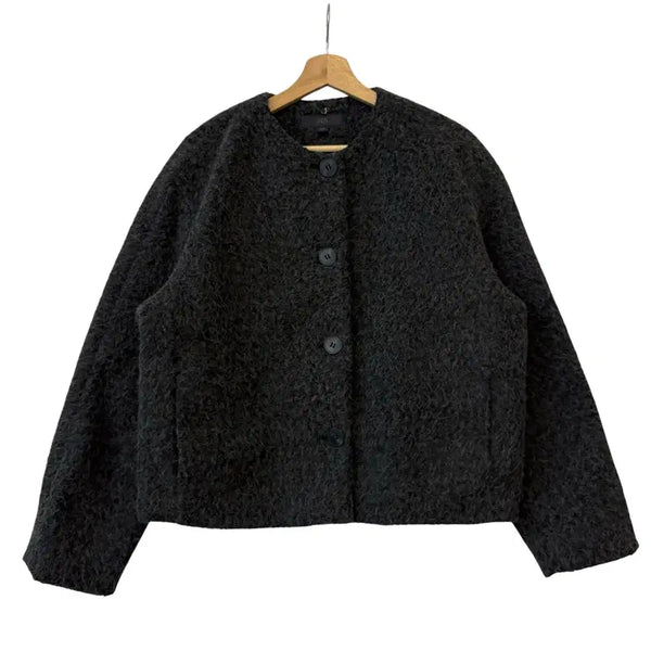 [BUNJANG] Zara Bouclé Round Neck Short Coat Charcoal S / 자라 부클 라운드넥 숏 코트 챠콜 S