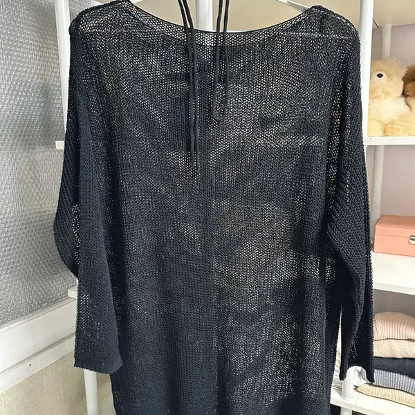 [BUNJANG] Black Boat Neck Summer Knit Top / (새제품) 블랙 보트넥 여름 니트