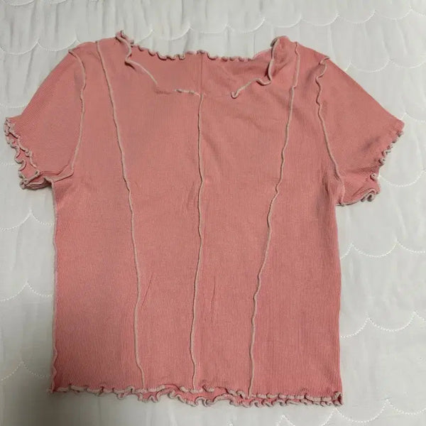 [BUNJANG] Pink Ribbed Cropped T-Shirt / (새제품) 핑크색 골지 크롭 티셔츠