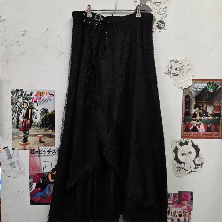 [BUNJANG] Gothic Punk Lace Ruffle Wrap Long Skirt / JPN 고딕 펑크 레이스 프릴 랩 롱스커트