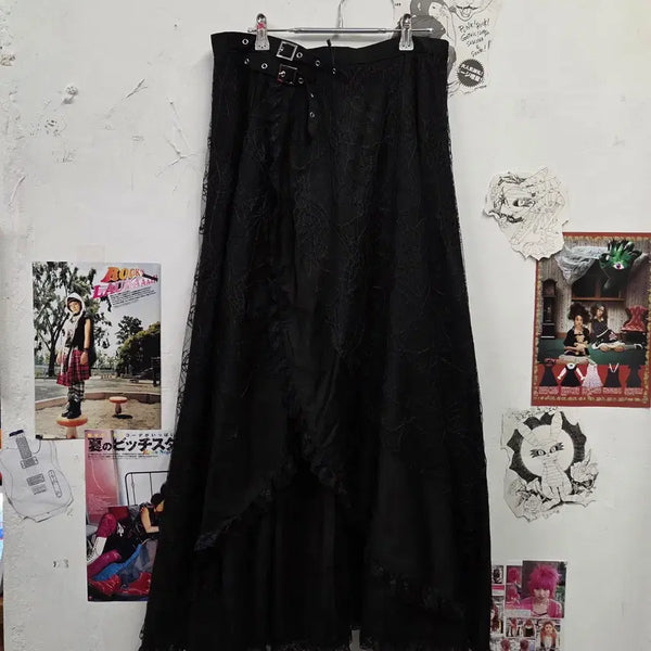 [BUNJANG] Gothic Punk Lace Ruffle Wrap Long Skirt / JPN 고딕 펑크 레이스 프릴 랩 롱스커트