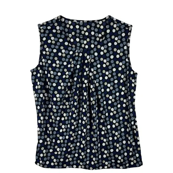 [BUNJANG] ISHIKAWA Navy Dot Sleeveless Blouse Shirring Pleats / ISHIKAWA 네이비 도트 민소매 블라우스 셔링 플리츠 나시 셔츠 [13/s-m] 폴리에스터 100%