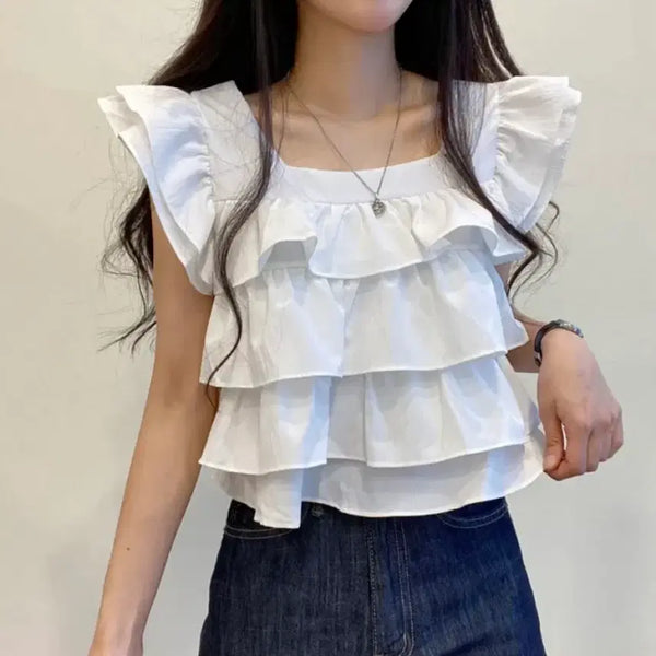 [BUNJANG] A-bly Tiered Camisole Blouse / 에이블리 캉캉 나시 블라우스