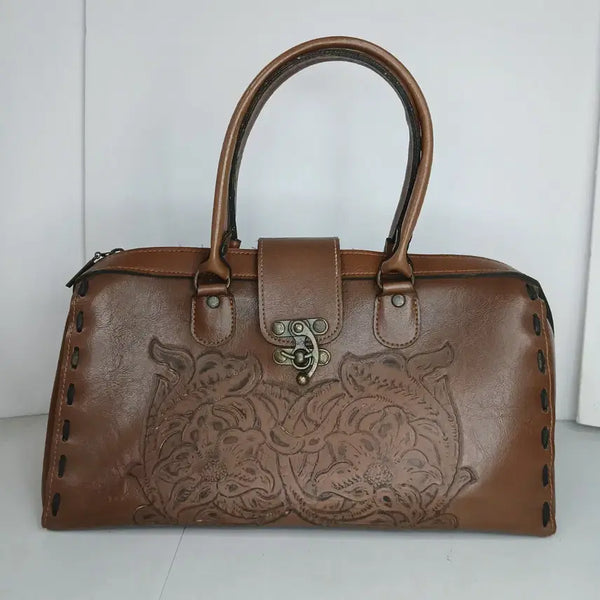 [BUNJANG] Vintage Women's Brown Flower Pattern Tote Bag / 빈티지 여성 토트백 브라운 플라워 패턴