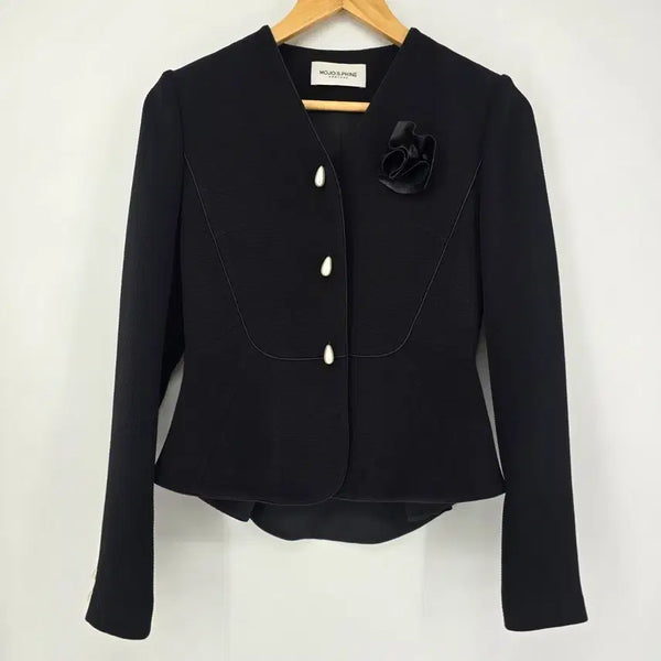 [BUNJANG] MOJO.S.PHINE Pearl Button Jacket with Flower Brooch / 모조에스핀 블랙  진주 버튼 디테일이 자켓