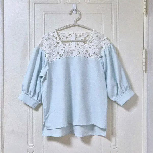 [BUNJANG] Punch Lace Puff Sleeve Blouse / [새상품] 펀칭 레이스 퍼프소매 블라우스