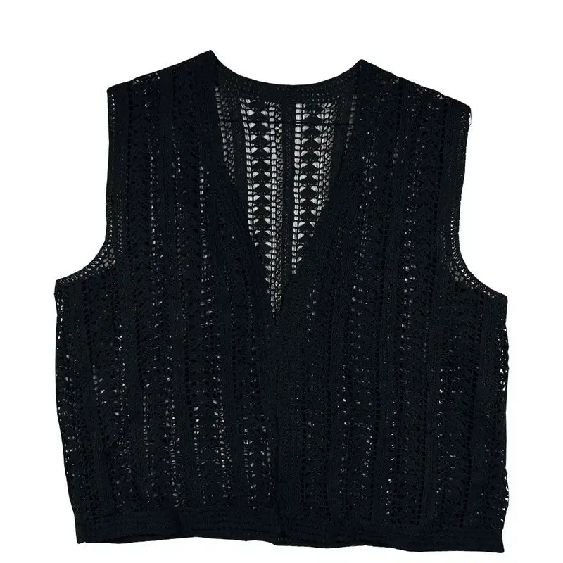 [BUNJANG] Black Crochet Knit Vest XL / 블랙 펀칭 니트 조끼 크로쉐 니트 베스트 [XL]