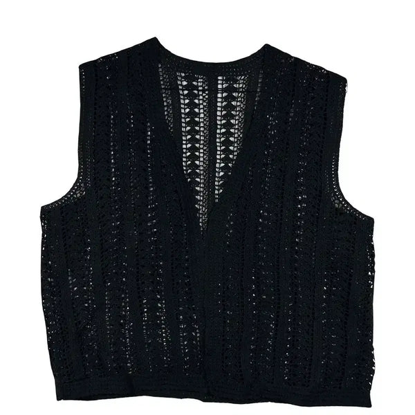 [BUNJANG] Black Crochet Knit Vest XL / 블랙 펀칭 니트 조끼 크로쉐 니트 베스트 [XL]