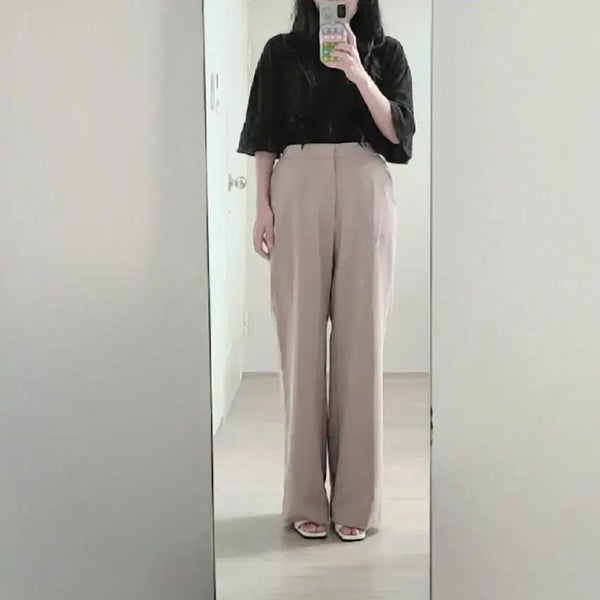[BUNJANG] GU High-Waist Wide-Leg Long Slacks - Milk Cocoa / [새상품] GU 밀크코코아 하이웨스트 와이드 롱 슬랙스