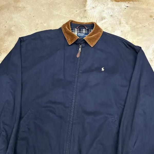 [BUNJANG] Polo Ralph Lauren Corduroy Collar Navy Cotton Harrington Swing Top Jacket / L 폴로랄프로렌 코듀로이 카라 네이비 코튼 해링턴 스윙톱 자켓