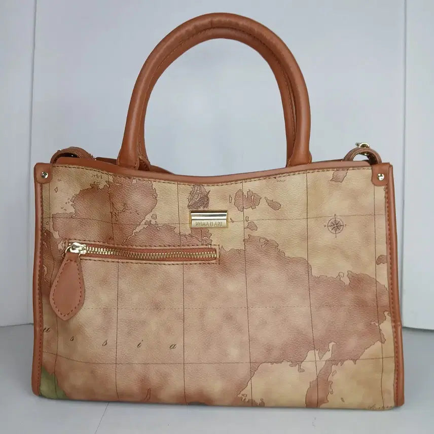 [BUNJANG] Prima Classe Map Pattern Shopper Bag Brown / 프리마클라쎄 쇼퍼백 지도 패턴 브라운