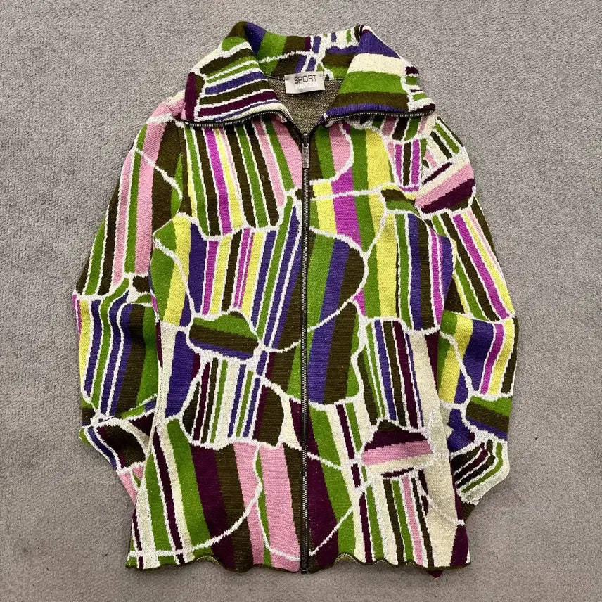 [BUNJANG] Missoni High Neck Multicolor Knit Zip-Up Jacket / 44 미쏘니 하이넥 멀티컬러 니트 집업 자켓
