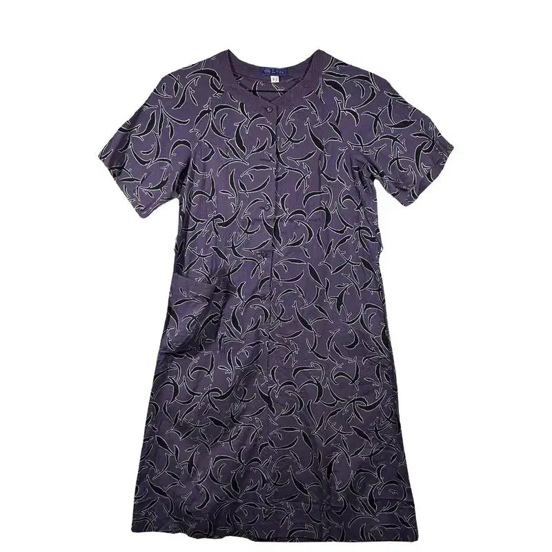 [BUNJANG] Purple Flower Pattern Short Sleeve Long Dress / 퍼플 플라워 패턴 반팔 롱 원피스 [9-2] 코튼 100%