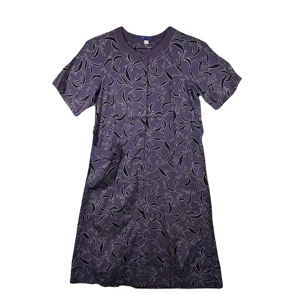 [BUNJANG] Purple Flower Pattern Short Sleeve Long Dress / 퍼플 플라워 패턴 반팔 롱 원피스 [9-2] 코튼 100%