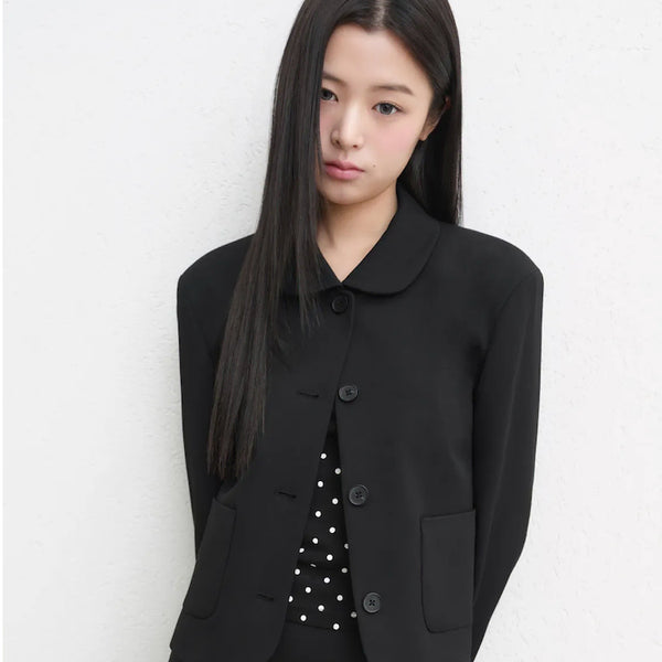 [BUNJANG] Women's Round Collar Short Blazer Black / 우먼즈 라운드 칼라 숏 블레이저 블랙 s