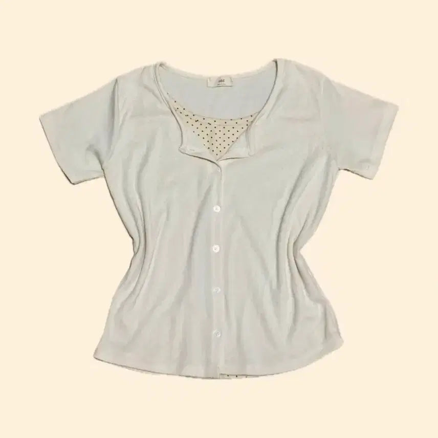 [BUNJANG] Ivory Dot Layered Short-Sleeve Cardigan / (새상품) 아이보리 도트 레이어드 일체형 반팔 가디건