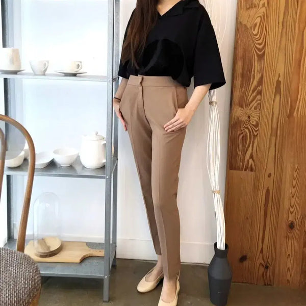 [BUNJANG] Cocoa Brown High-Waisted Slacks with Back Elastic / [새상품] 코코아브라운 뒷밴딩 하이웨스트 슬랙스