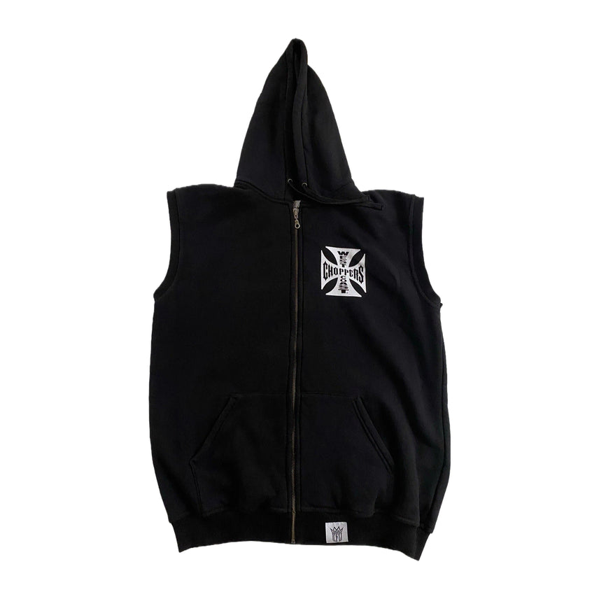 [BUNJANG] West Coast Choppers 00s Iron Cross Logo Sleeveless Hoodie Zip-Up / 23fw 웨스트 코스트 차퍼스 아이언 크로스 로고슬리브리스 후드집업
