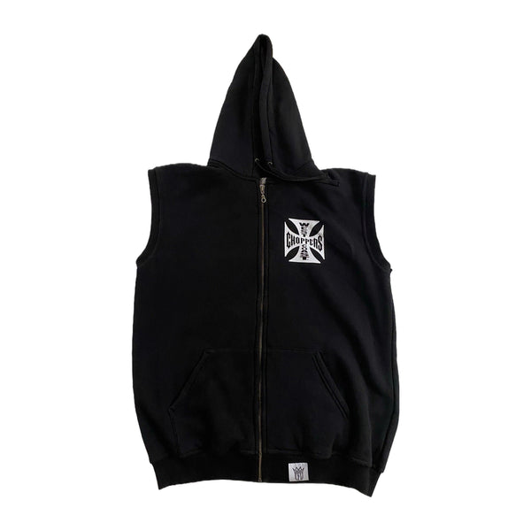 [BUNJANG] West Coast Choppers 00s Iron Cross Logo Sleeveless Hoodie Zip-Up / 23fw 웨스트 코스트 차퍼스 아이언 크로스 로고슬리브리스 후드집업