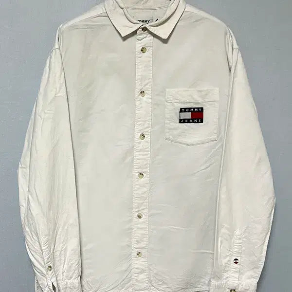 [BUNJANG] Tommy Jeans Big Flag Logo Classic Oxford Men's Overshirt White L / 타미진스 빅플래그 로고 클래식 옥스포드 남자 오버셔츠 화이트 L 100