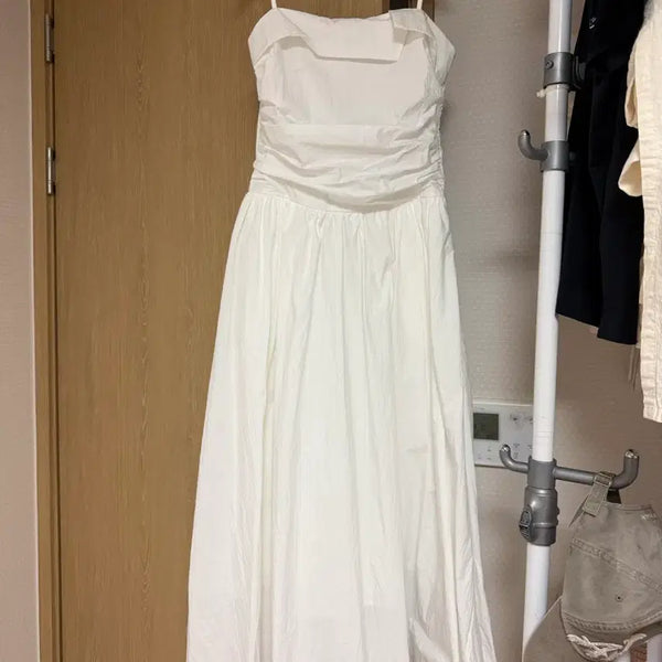 [BUNJANG] White Shirring Strap Long Dress / 화이트 셔링 스트랩 롱 원피스