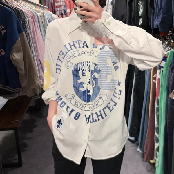 [BUNJANG] IM Vintage White Graphic Patch Western Shirt / [IM]  vtg 화이트 그래픽 패치 웨스턴 셔츠