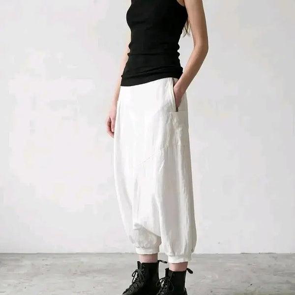 [BUNJANG] Andrea Ya'acov Women's Black Cotton Linen Wide Baggy Pants (S) / 안드레아 야코브 여성 블랙 코튼 린넨 와이드 배기 팬츠 S