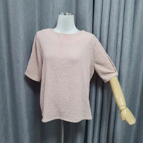 [BUNJANG] Pink Wrinkle Puff Blouse / 핑크 링클퍼프 블라우스