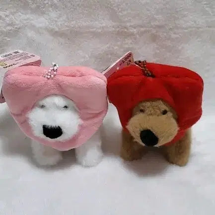[BUNJANG] Heart Hat Dog Plush Keychain - Pink / Red (Detachable) / 새상품) 하트탈 강아지 인형 키링핑크 / 레드(탈부착 가능)
