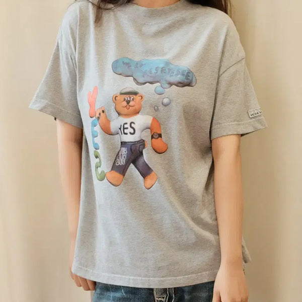 [BUNJANG] YESEYESEE Teddy Bear Short Sleeve T-Shirt Grey / 예스아이씨 테디베어 반팔 티셔츠 그레이