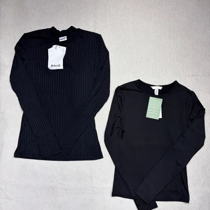 [BUNJANG] Fordi Black Ribbed Long Sleeve T-Shirt (1+1) / 정품 포르디 블랙 골지 긴팔티 새상품 1+1