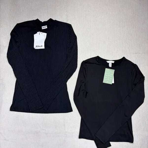 [BUNJANG] Fordi Black Ribbed Long Sleeve T-Shirt (1+1) / 정품 포르디 블랙 골지 긴팔티 새상품 1+1
