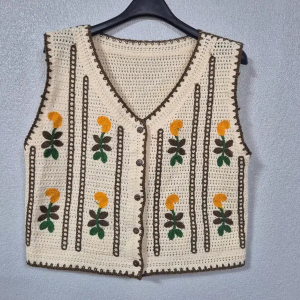 [BUNJANG] Flower Crochet Knit Vest (Ivory) / 플라워 크로셰 니트조끼 55