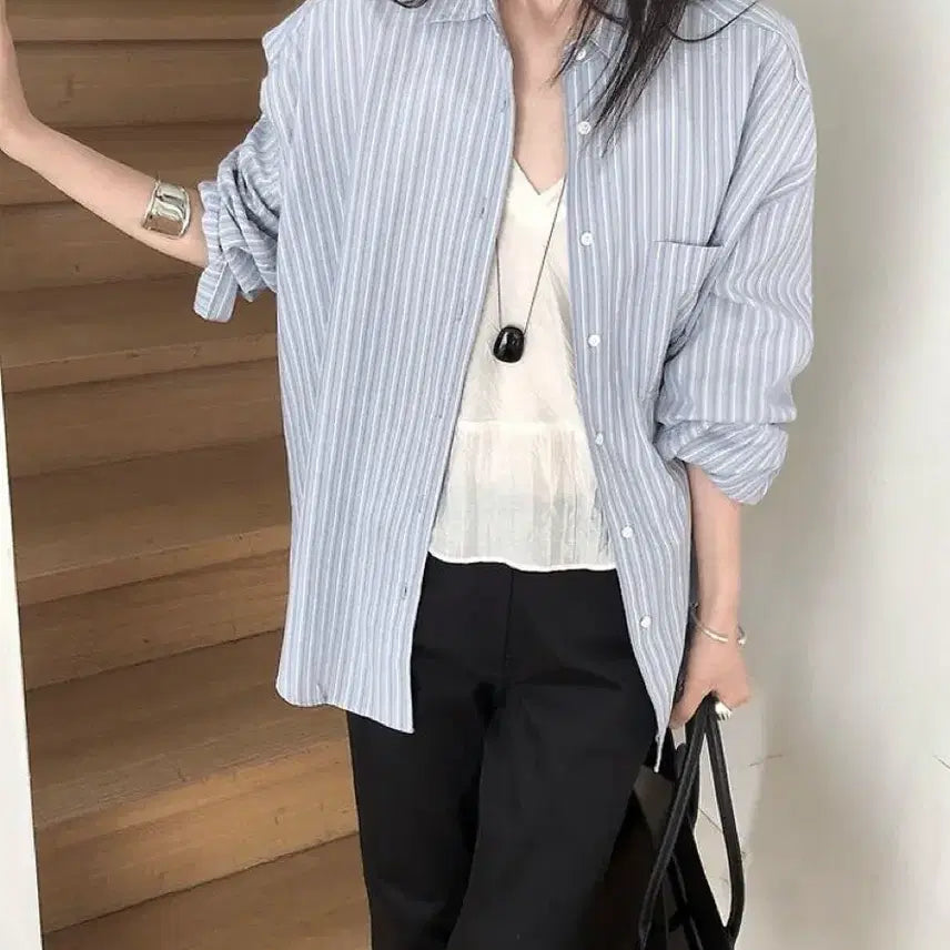 [BUNJANG] Le Butter Stripe Shirt New / 르버터 스트라이프 셔츠 새 제품