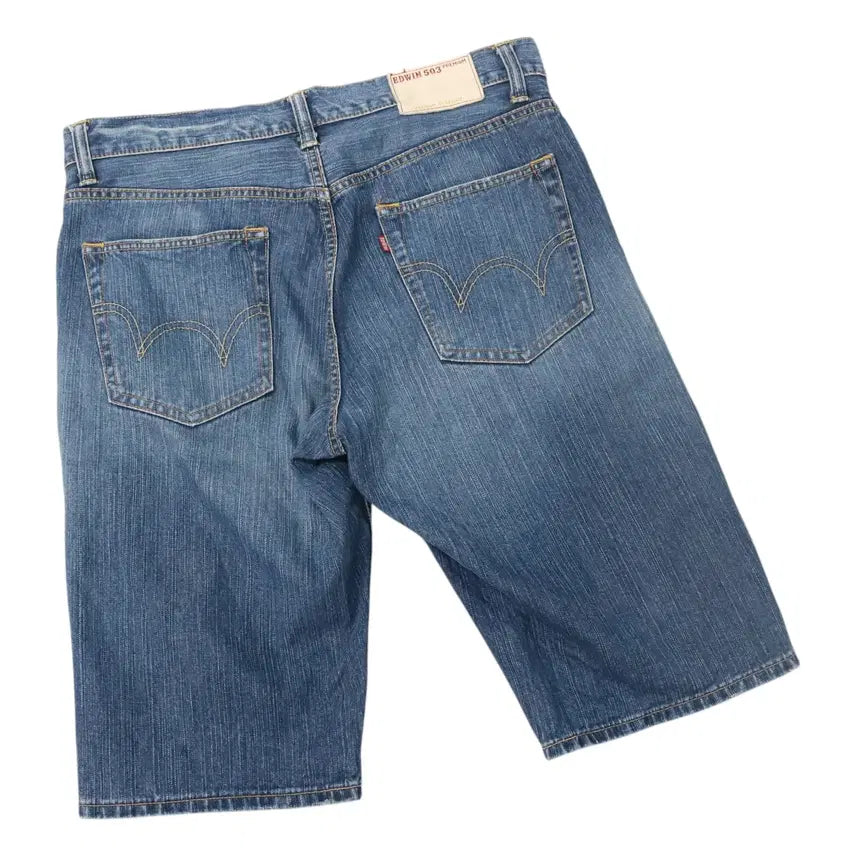 [BUNJANG] Edwin 503 Premium Made in Japan Vintage Washing Denim Shorts (34) / 에드윈 503 프리미엄 메이드 인 재팬 빈티지 워싱 데님 반바지 (34)