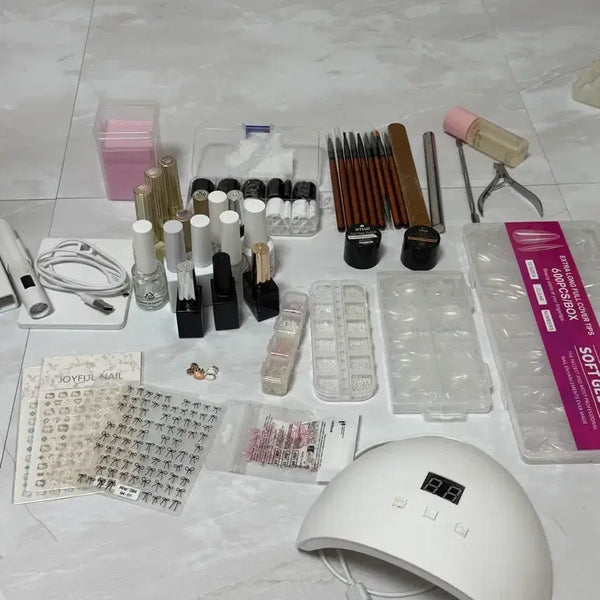 [BUNJANG] Full Nail Art Set with UV Lamp, Charms, Base Gel, Top Gel, Stickers, Yogurt Gel / 네일아트 풀세트 네일용품 uv 램프, 파츠, 베이스젤, 탑젤, 스티커 , 요거트젤 등